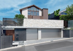 傾斜地に建つ二世帯住宅