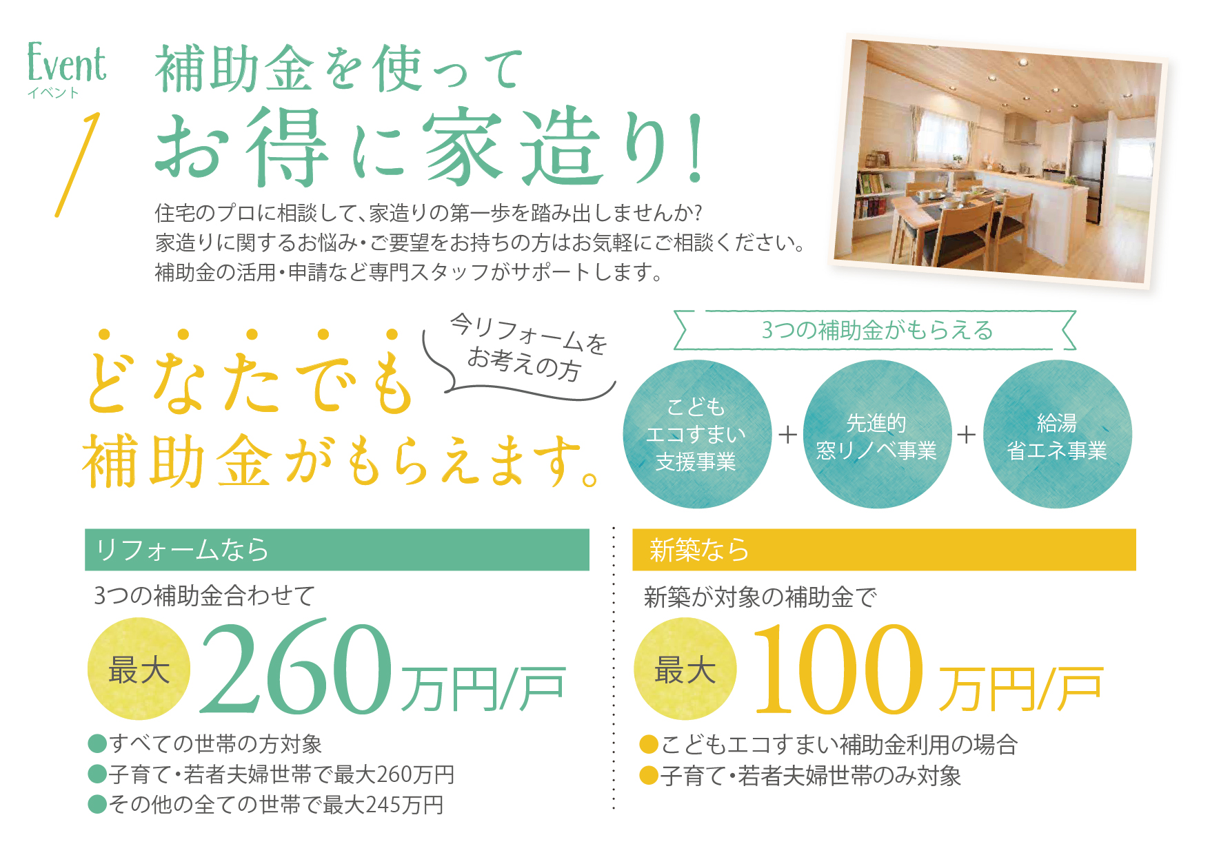 イベント1「補助金を使ってお得に家造り!」